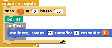 repetir y repetir{para(i)=(0) hasta (50){borrar;unificar{molinete, ramas:(12) tamaño:(50) respaldo:(i)}}}