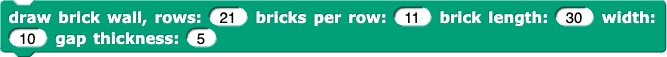 draw brick wall, rows: (21) bricks per row: (11) brick length: (30) width: (10) gap thickness: (5)