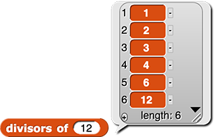 divisors of (12) reporting {1, 2, 3, 4, 6, 12}