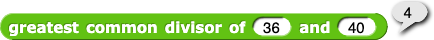 greatest common divisor of (36) and (40) reporting 4