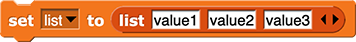 set (list) to (list (value1) (value2) (value3))