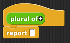 'plural of' in the block editor showing the plus sign just after the word 'of' in the hat block