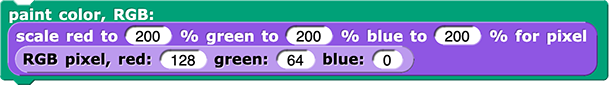 paint color, RGB (scale red to (200%) green to (200%) blue to (200%) for pixel (RGB pixel, red: (128) green: (64) blue: (0))) paint color, RGB (scale red to (200%) green to (200%) blue to (200%) for pixel (RGB pixel, red: (128) green: (64) blue: (0)))