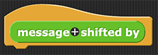 'message shifted by' hat block showing a plus sign appearing between the word 'message' and the word 'shifted'