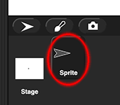 image of the lower right corner of the Snap! window with the Sprite icon circled