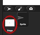 image of the lower right corner of the Snap! window with the Stage icon circled