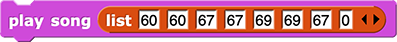 play song (list (60, 60, 67, 67, 69, 69, 67, 0)