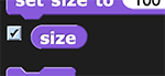 screenshot of checkbox next to 'size' reporter in 'Looks' palette