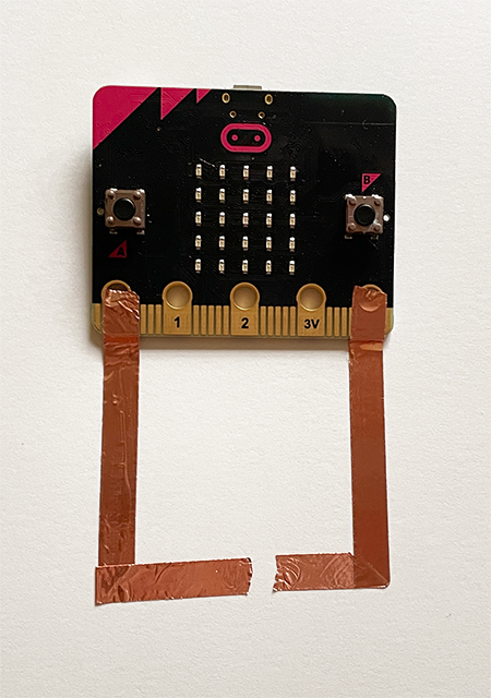 microbit with copper tape prepared