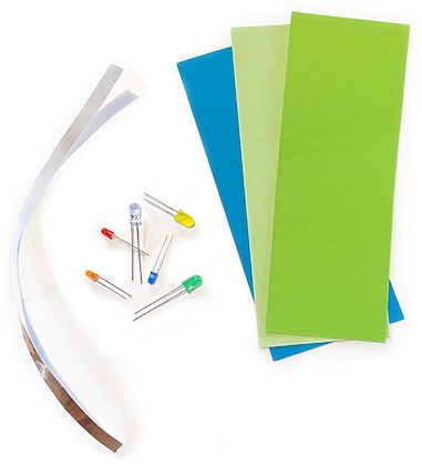 Paper Circuit materials: LED lights, paper, and copper tape