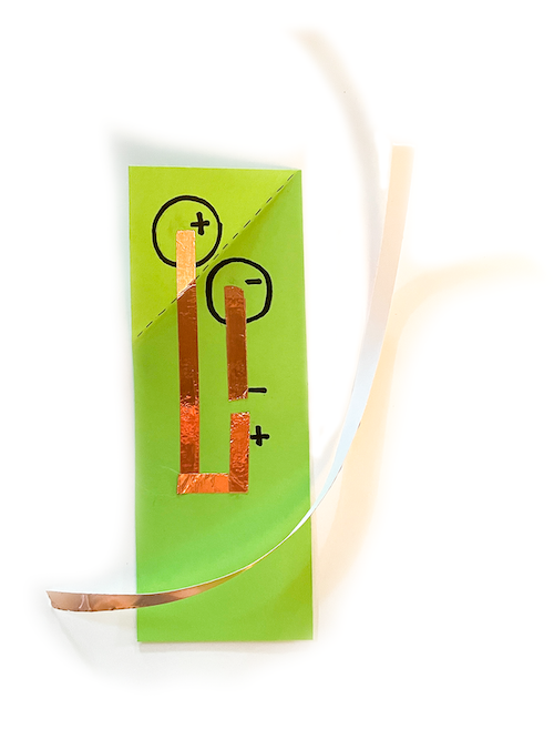 copper tape on top of the circuit diagram lines